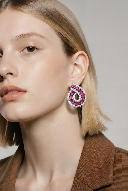 Aros Colgantes Fucsia – Baño de Rodio