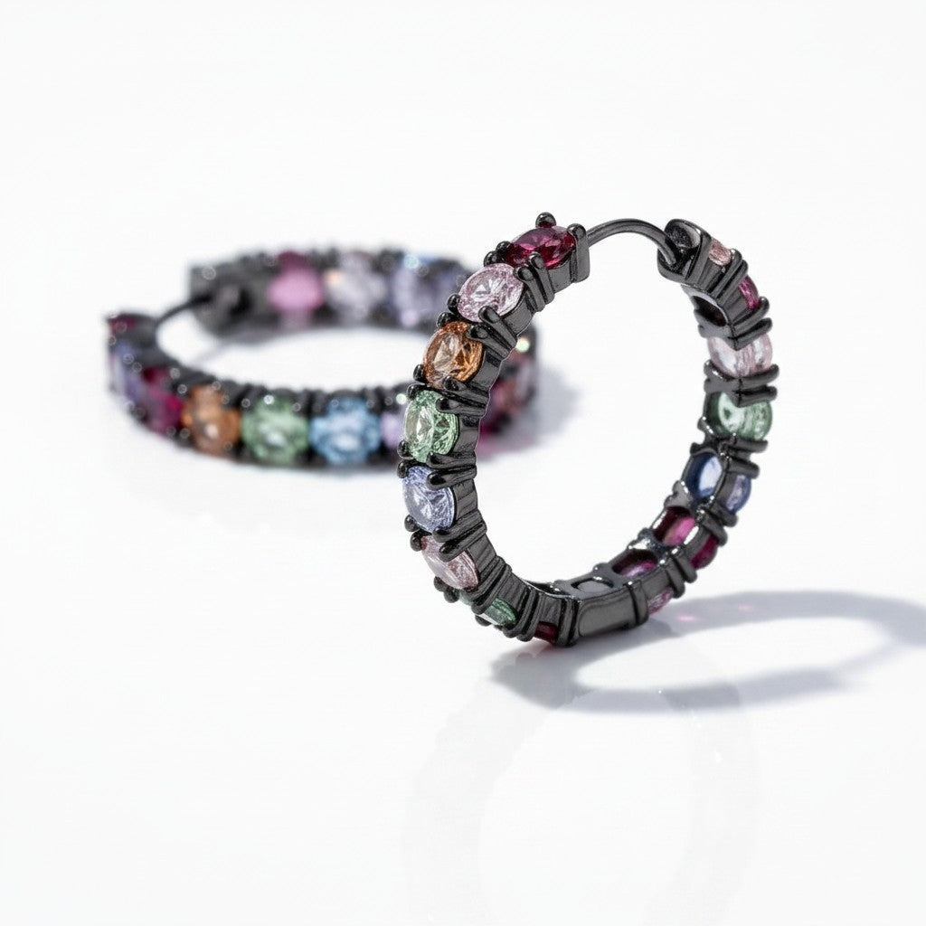 Argollas Multicolor 3cm – Baño de Rodio Negro