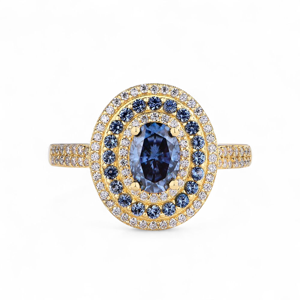 Anillo de Moissanita Azul - Plata 925 - Oro 18k