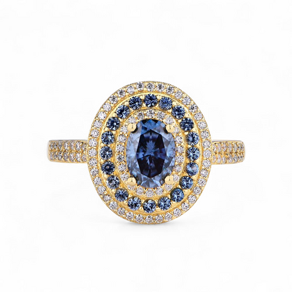 Anillo de Moissanita Azul - Plata 925 - Oro 18k