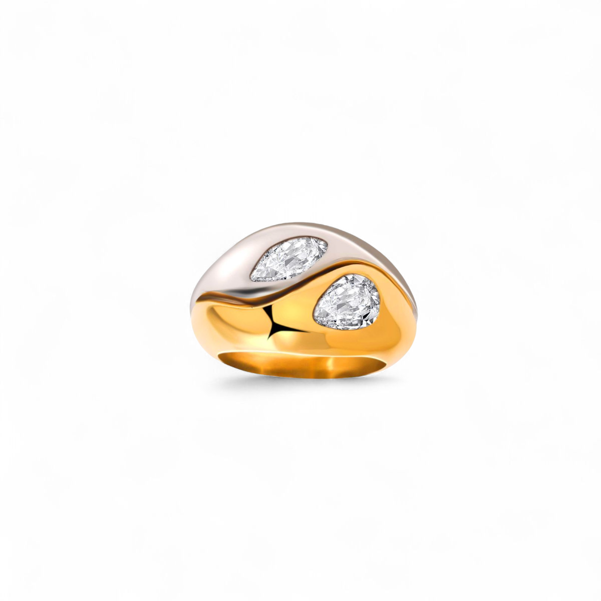 Anillo Acero Inoxidable Bicolor Corazones