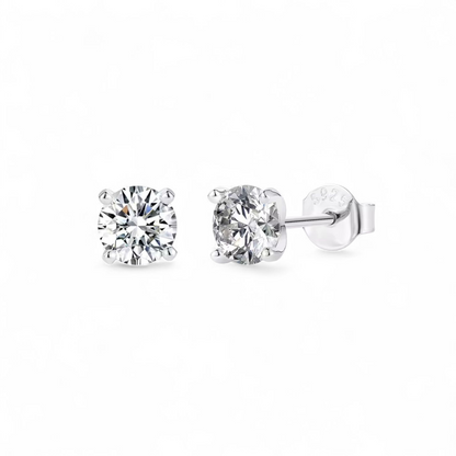 Aros Stud Moissanita 1CT (6.5mm) en Plata 925 | Montura Martini 4 Grifas