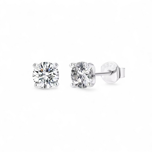Aros Stud Moissanita 1CT (6.5mm) en Plata 925 | Montura Martini 4 Grifas