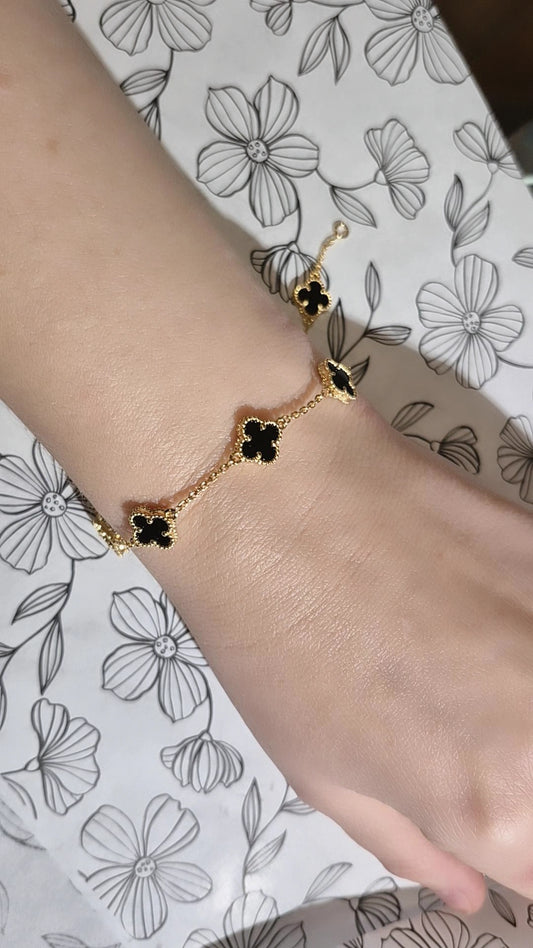 Pulsera Sweet Clover Onix - Plata 925 - Baňo Oro 18k