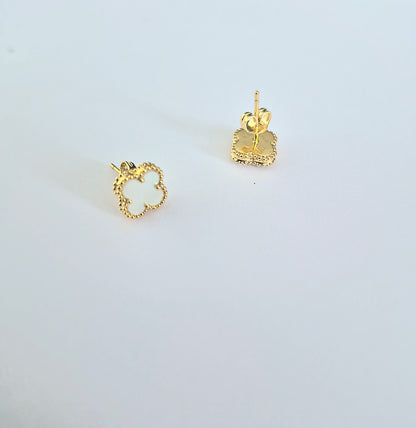 Aros Sweet Clovers Nácar Trébol - Baño Oro 18k