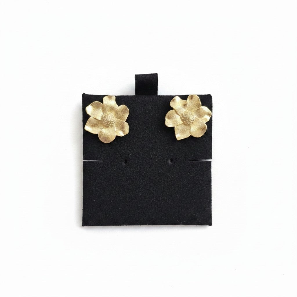 Aros Flor Textura  Satinada - Baño de Oro 18k
