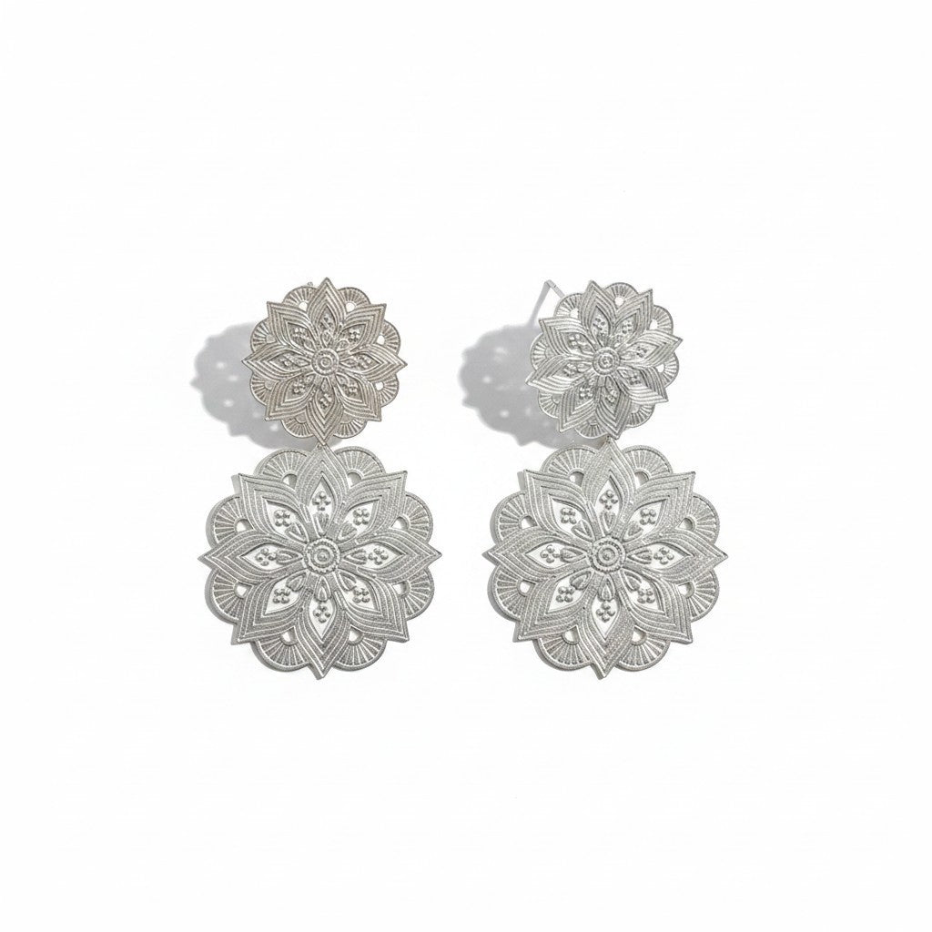Aros Doble Mandala Calada – Baño de Plata