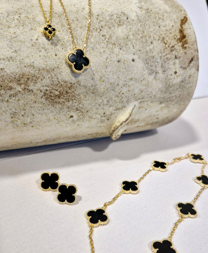 Aros Clovers Onix Trébol Dorado