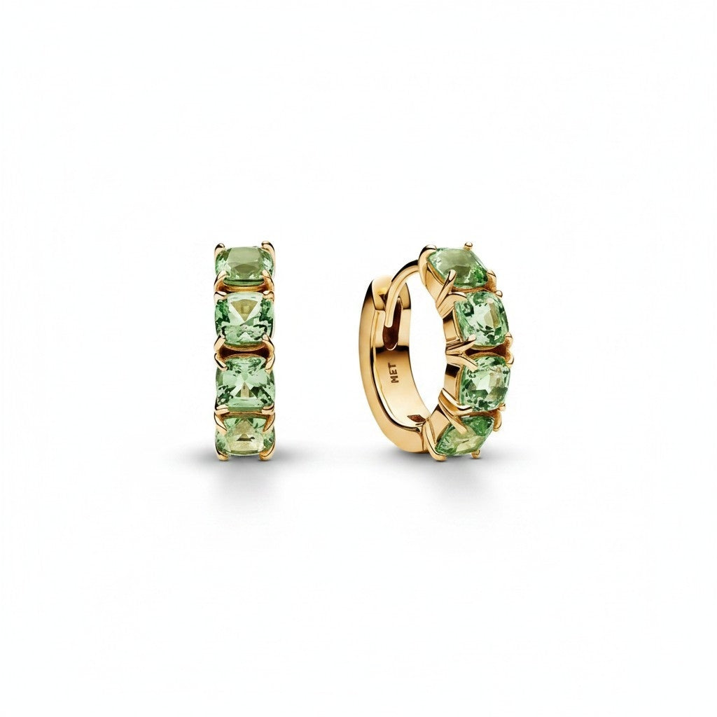 Argollas Circones Verdes - Baño de Oro 18k