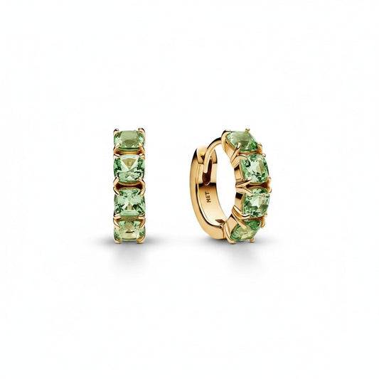 Argollas Circones Verdes - Baño de Oro 18k
