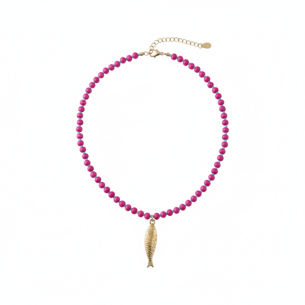 Collar Piedras Naturales - Pescadito Fucsia