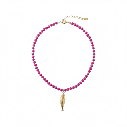 Collar Piedras Naturales - Pescadito Fucsia