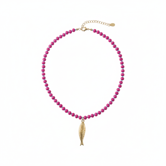 Collar Piedras Naturales - Pescadito Fucsia