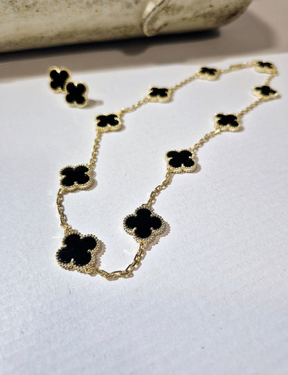 Cadena Clovers Onix Trébol Dorado