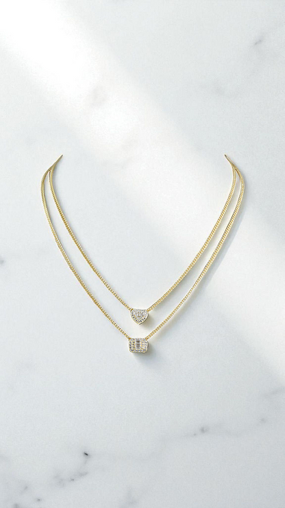 Collar Corazón Brillante – Plata 925 con Baño de Oro 18K