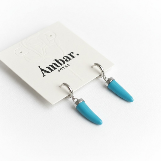 Argollas Cuerno Turquesa - Baño de Rodio