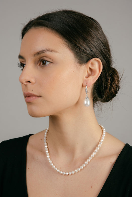 Aros Gota Perla – Baño de Rodio - Ámbar Joyas (foto 2)