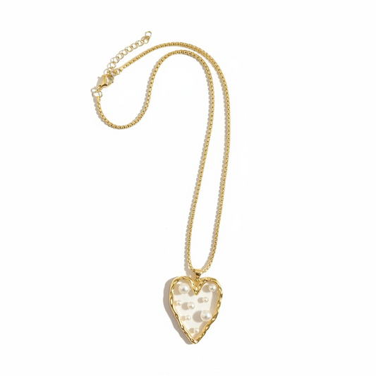 Cadena Corazón Maxi Perlas - Baño de Oro 18k