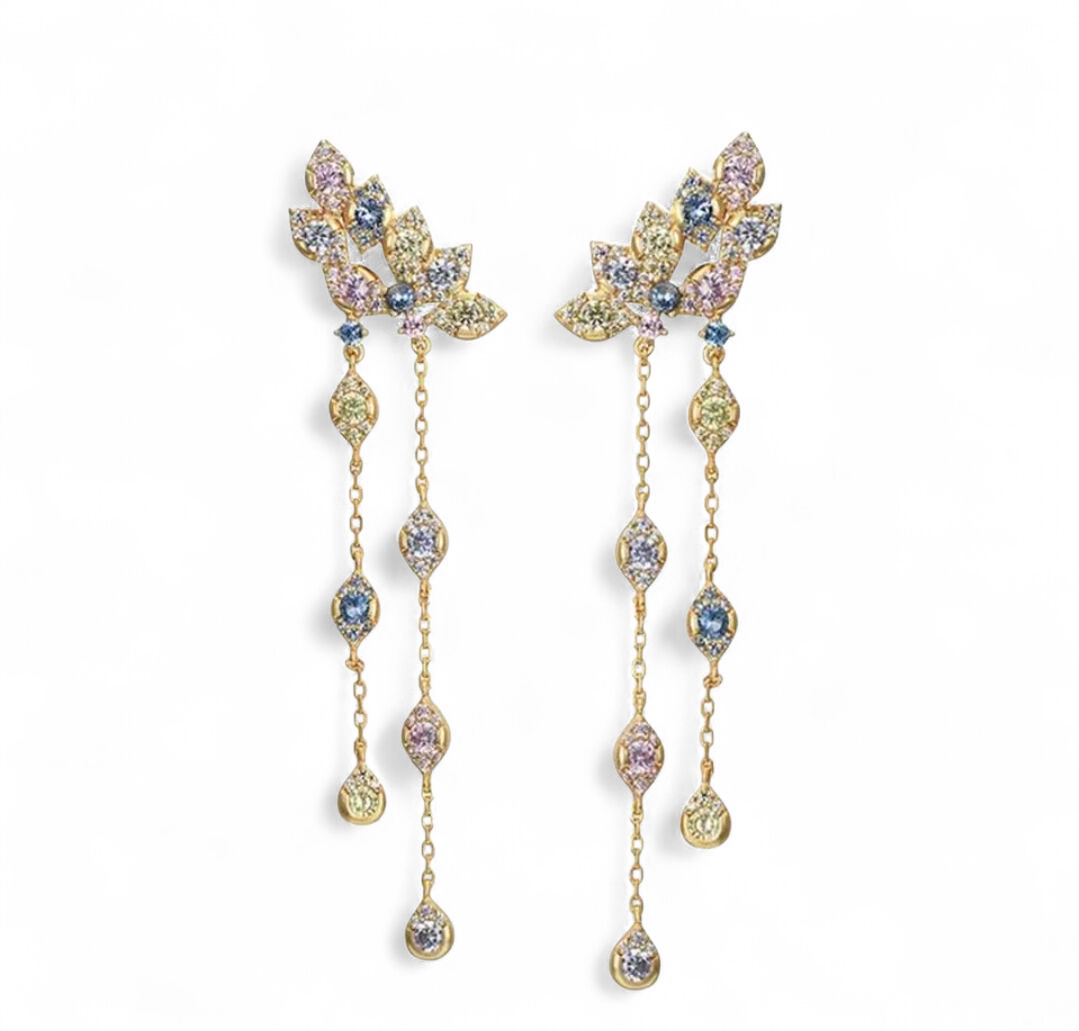 Aros Largos Hojas Shine Multi Plata 925 – Baño de Oro