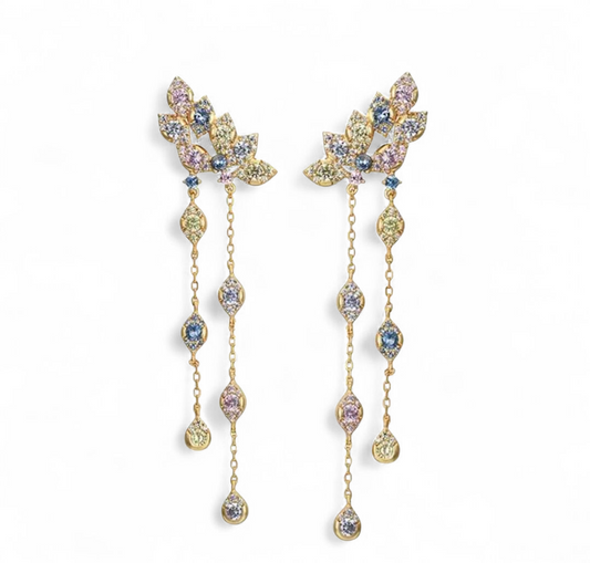 Aros Largos Hojas Shine Multi Plata 925 – Baño de Oro