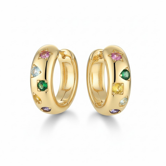 Argollas Circonitas Multicolor - Baño de Oro
