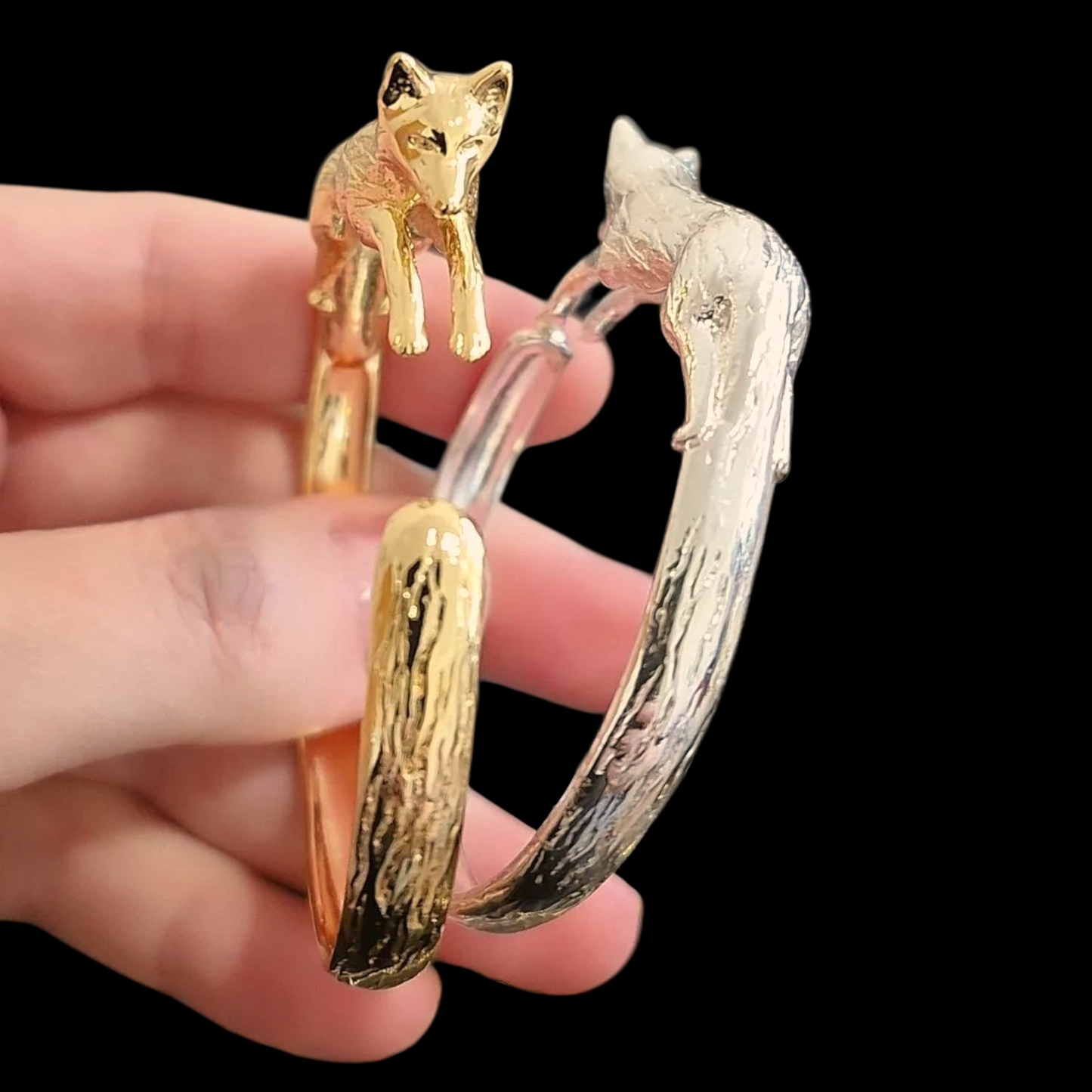 Pulsera Esclava Ajustable Zorro Escultórico | Baño Dorado o Plateado