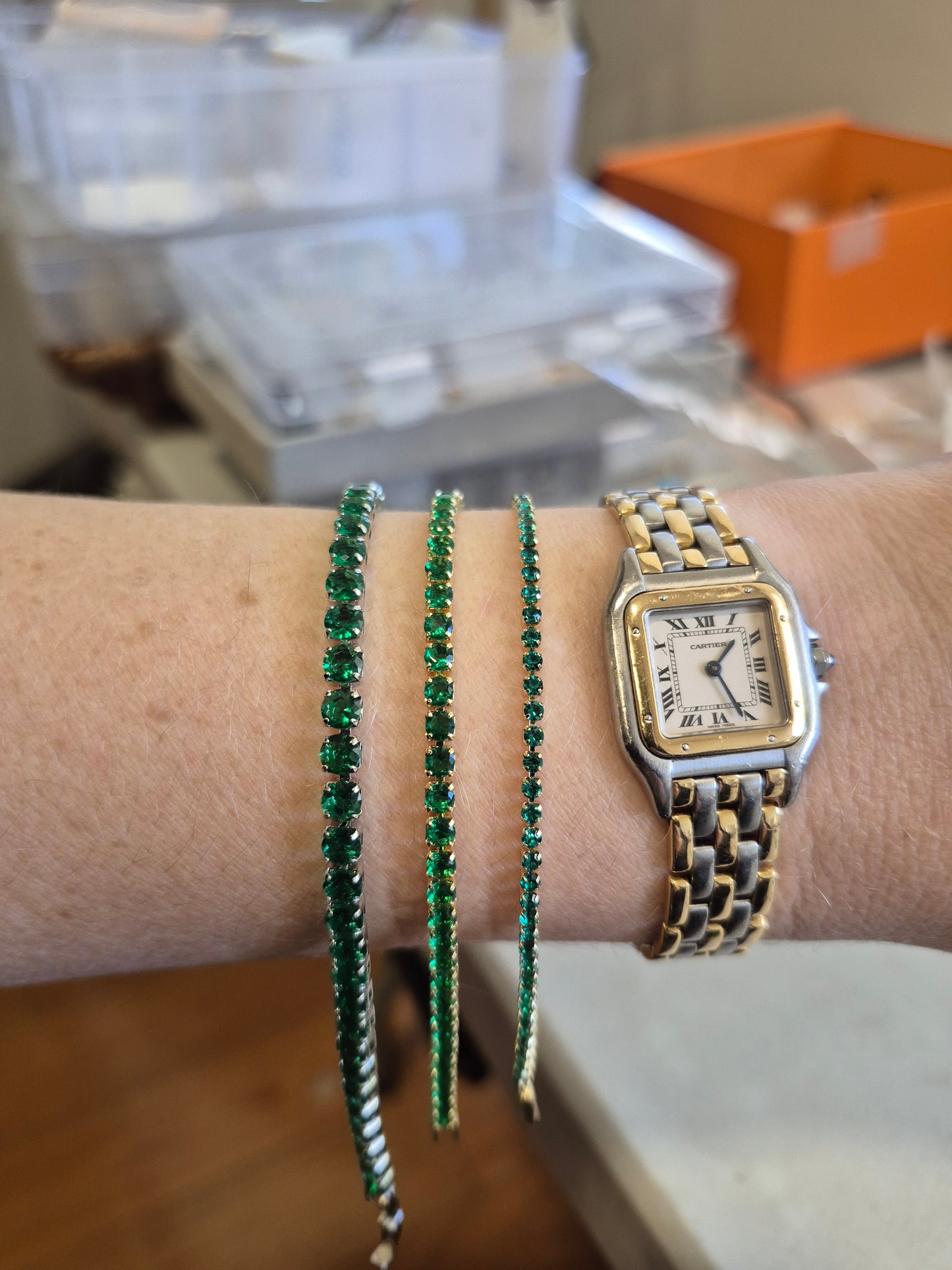 Pulsera Tennis 2mm Verde - Baño Oro 18k