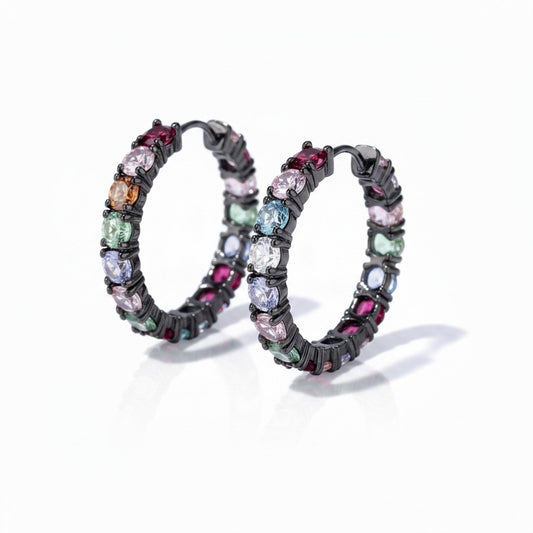 Argollas Multicolor 3cm – Baño de Rodio Negro